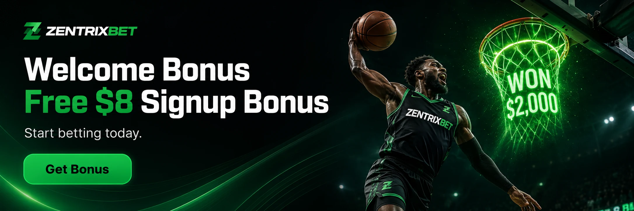 ZentrixBet welcome bonus promotion - Free $8 signup bonus